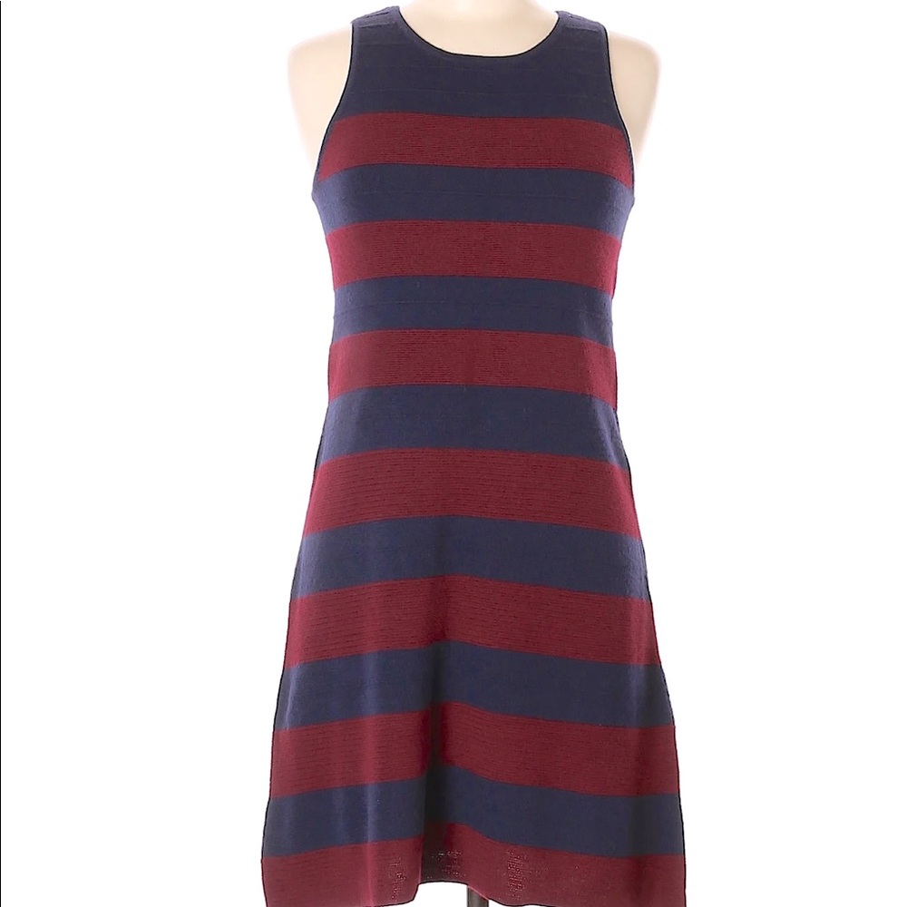 Loft Knit Navy Blue & Red Striped Dress